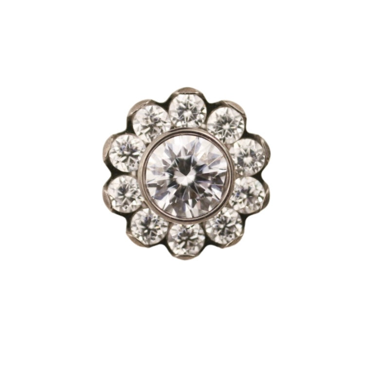 White CZ Flower Press-fit Jewelry in Titanium