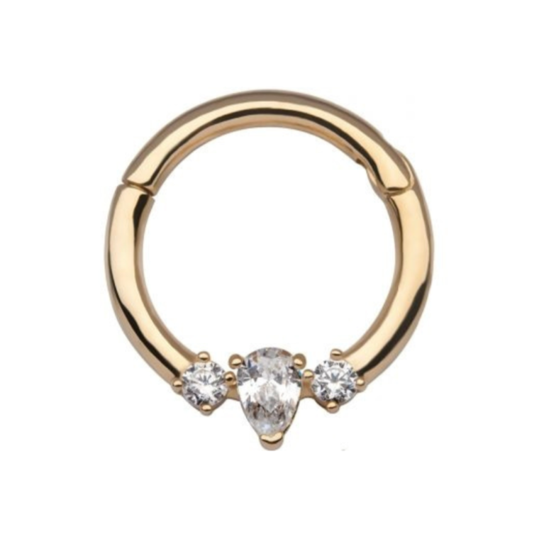 Pear Zirconia Clicker in 14kt Gold