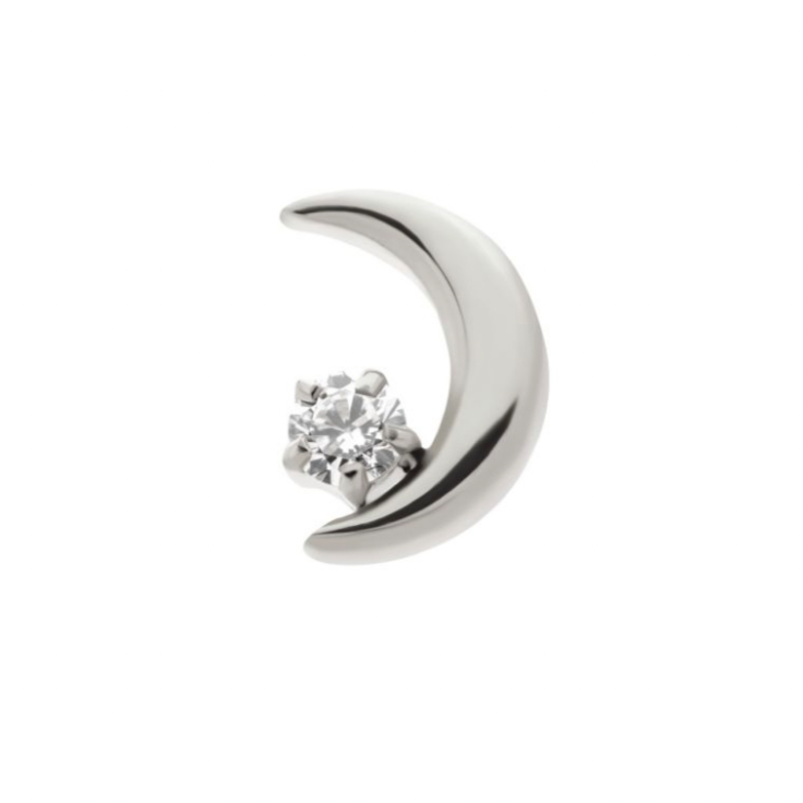 Crescent Moon - CZ - Threadless - Titanium