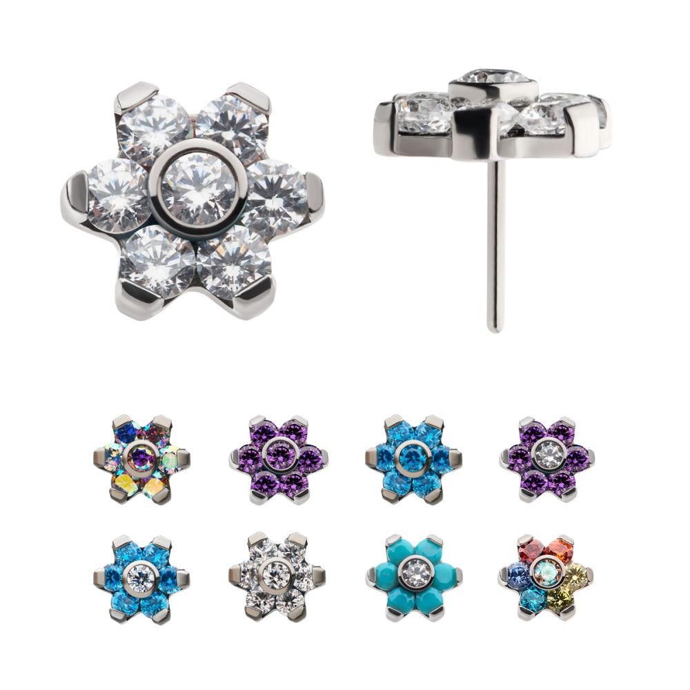 Flower - Cz - Threadless - Titanium