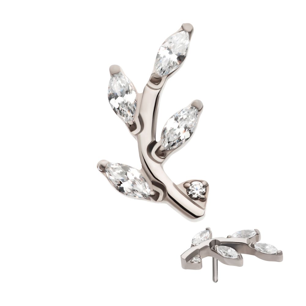 Marquise Leaf -Cz - Threadless - Titanium