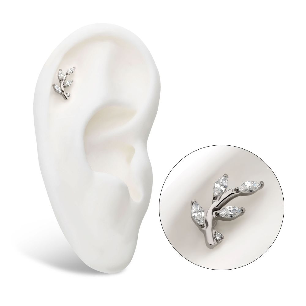 Marquise Leaf -Cz - Threadless - Titanium