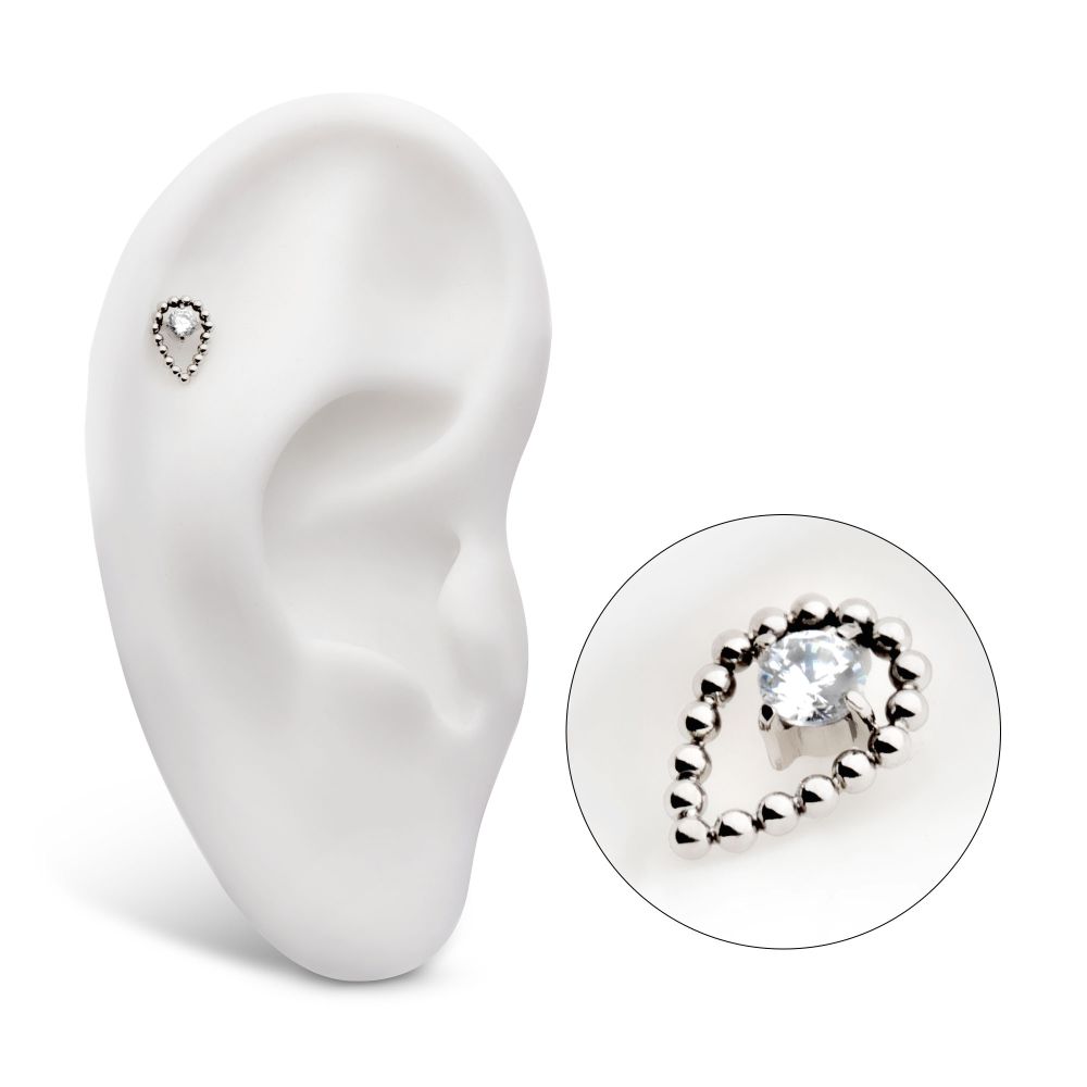 Beaded Teardrop - CZ  - Threadless - Titanium