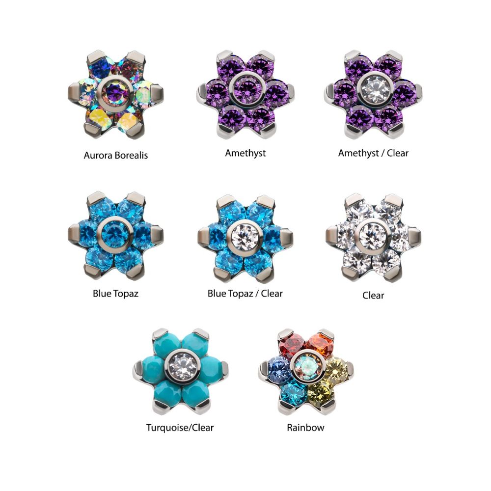 Flower - Cz - Threadless - Titanium